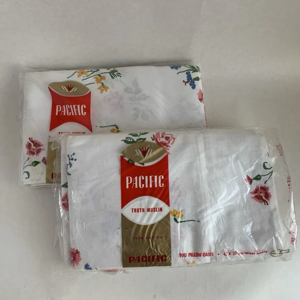 Vtg Pacific 4 Pillowcases White Floral Truth Muslin 100% Cotton 42x36 2 Sets New